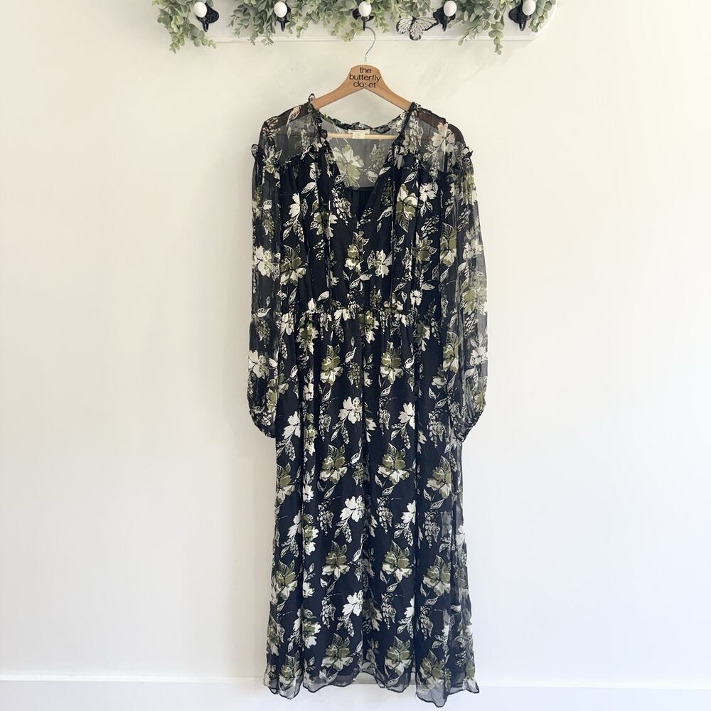 Shoshanna Women's Arya Olive Leaf Floral Print Maxi Dress Size 12 MM5119